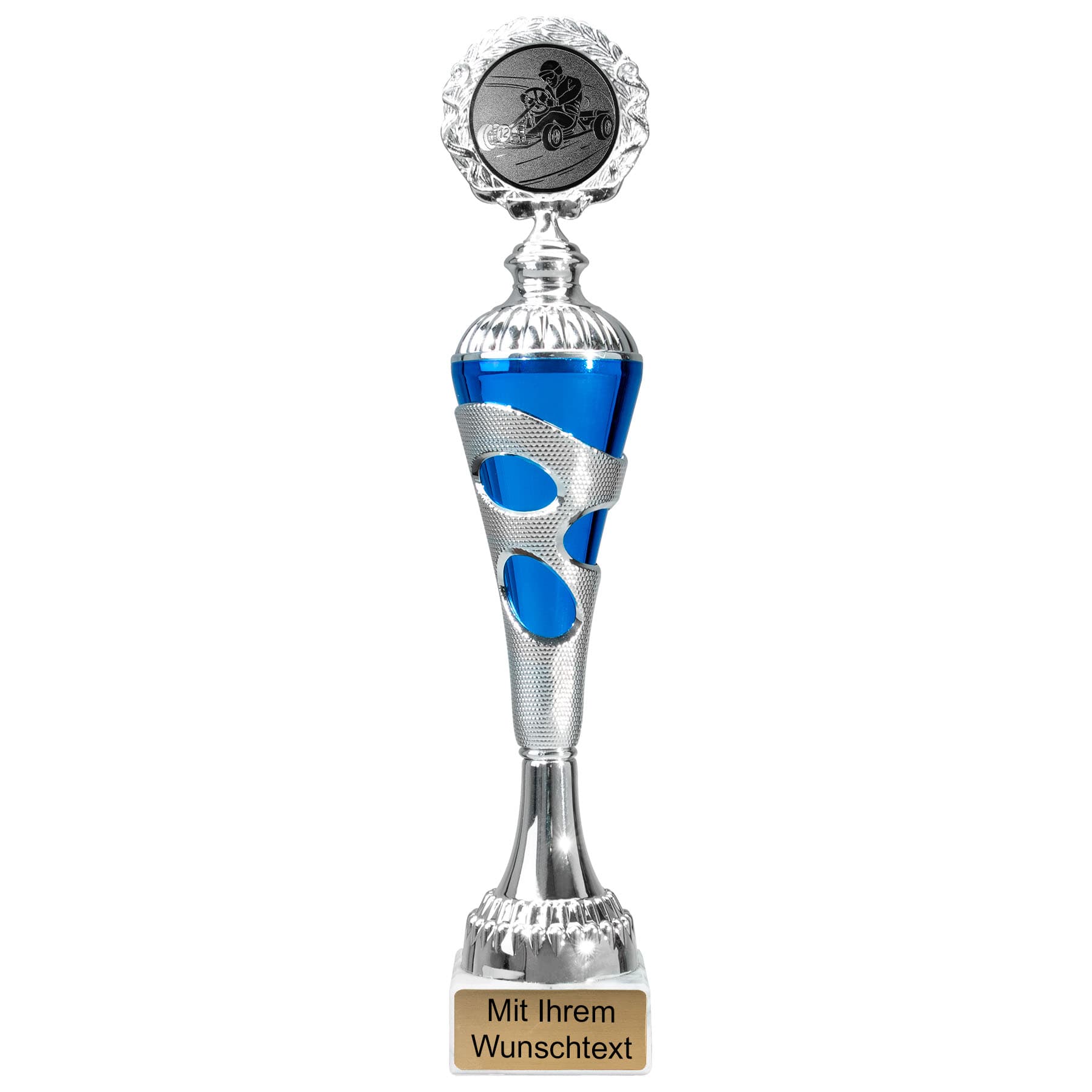Produktbild von Kart-Pokale 6er Serie 54680 silber-blau mit Deckel