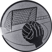 Emblem 25mm Handball mit Tor, silber