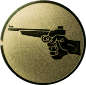 Emblem 25mm Hand mit Pistole, gold schießen