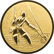 Emblem 25mm Fliegenangler im Wasser 3D, gold