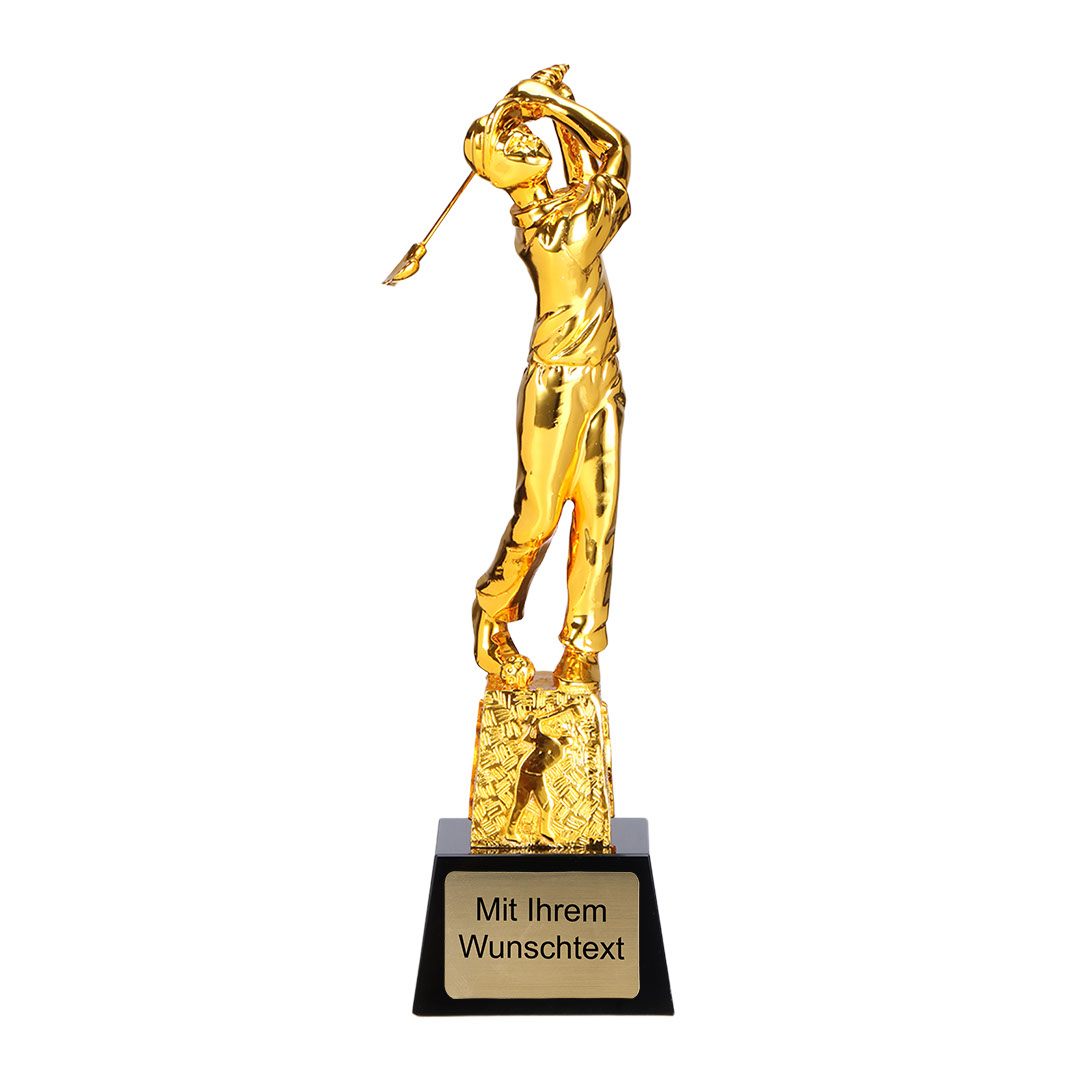 Produktbild von Trophäe „Golfspieler“ mit schwarzem Glassockel