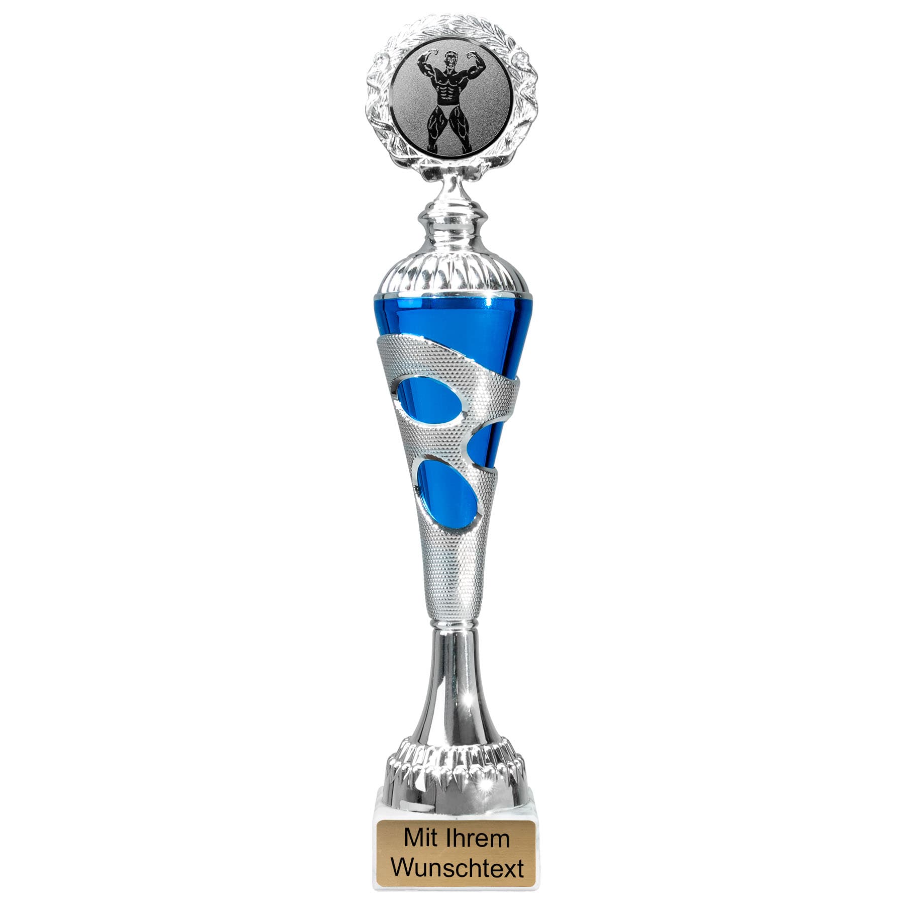 Produktbild von Bodybuilding-Pokale 6er Serie 54680 silber-blau mit Deckel