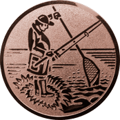 Emblem 25mm Angler m. Angel u. Kescher, bronze