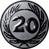 Emblem 25 mm Ehrenkranz mit 20, silber