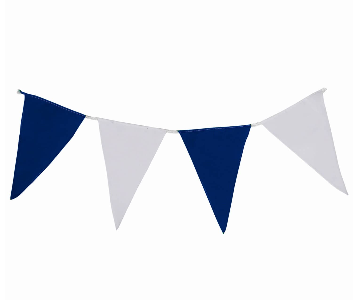 Produktbild von Wimpelkette blau-weiß aus Stoff » Premiumqualität « Wind- und Wetterfest an Nylonseil
