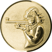 Emblem 25mm Schützin m. Gewehr 3D, gold schießen