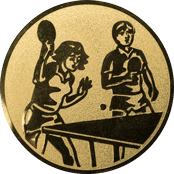 Emblem 25mm 2 Tischtennisspieler Mix, gold