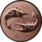 Emblem 25mm 2 Fische 3D, bronze