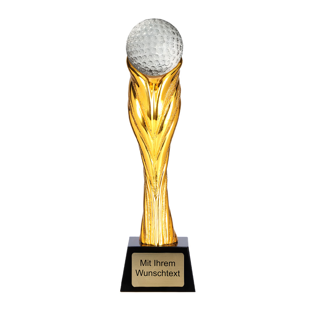 Produktbild von Trophäe „Golfball“ mit schwarzem Glassockel