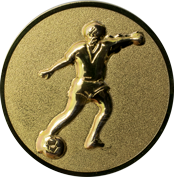 Emblem 25mm Fußballspieler m. Ball, 3D gold