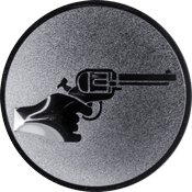 Emblem 25mm Hand mit Revolver, silber schießen
