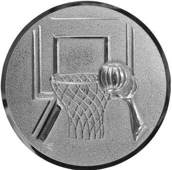 Emblem 25mm Basketball m. Korb 2, silber 3D