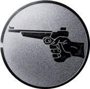 Emblem 25mm Hand mit Pistole, silber schießen