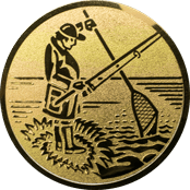 Emblem 50mm Angler m. Angel u. Kescher, gold