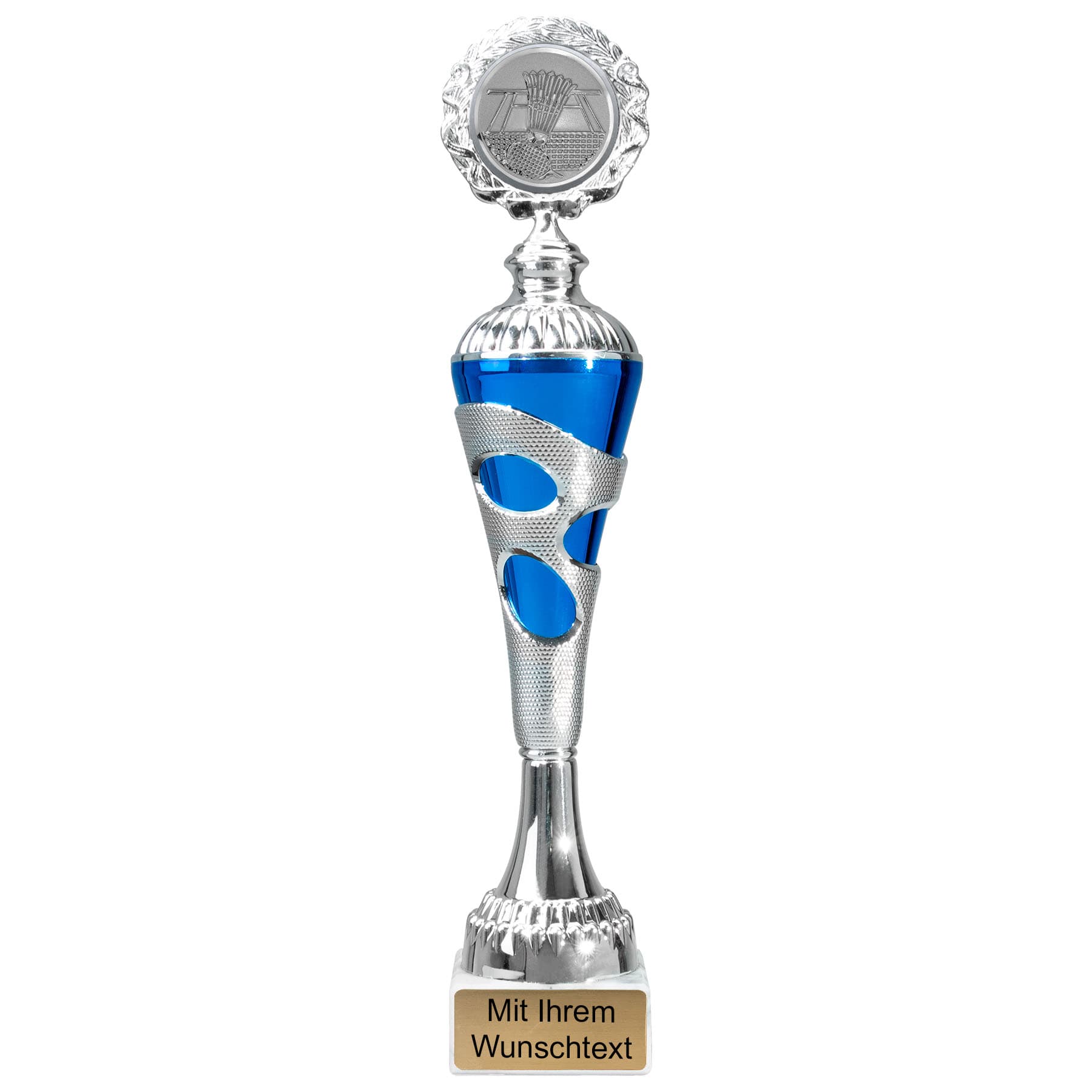 Produktbild von Badminton-Pokale 6er Serie 54680 silber-blau mit Deckel