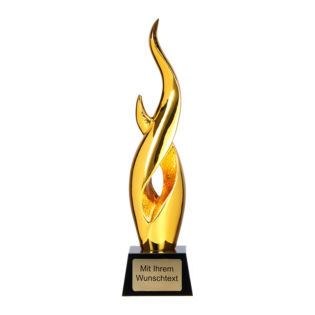 Produktbild von Trophäe „Flamme“ mit schwarzem Glassockel