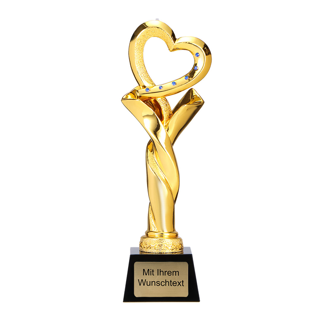 Produktbild von Trophäe „Herz“ mit schwarzem Glassockel