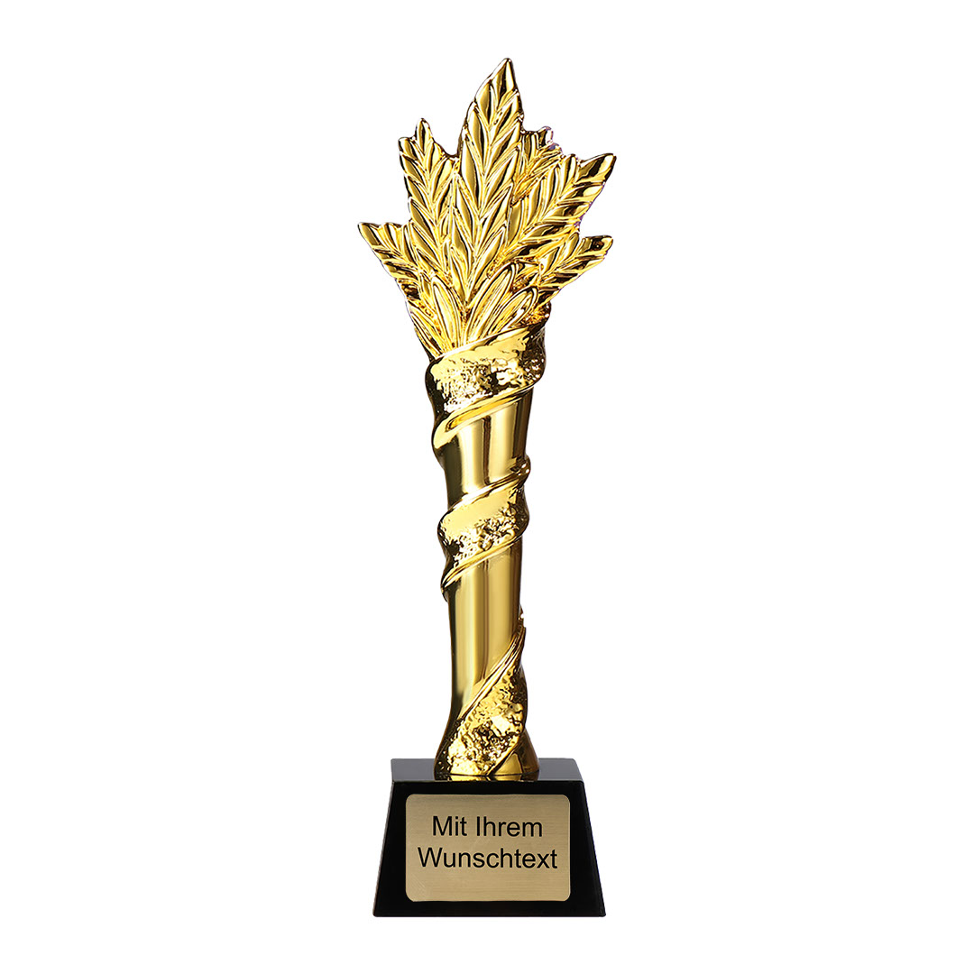 Produktbild von Trophäe „Lorbeer“ mit schwarzem Glassockel