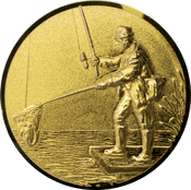 Emblem 25mm Angler mit Kescher links 3D, gold
