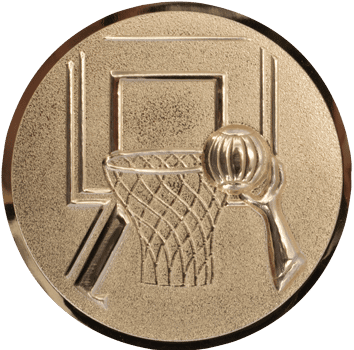Emblem 25mm Basketball m. Korb 2, gold 3D