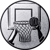 Emblem 25mm Basketball m. Korb 2, silber