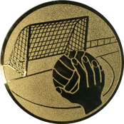 Emblem 25mm Handball mit Tor, gold