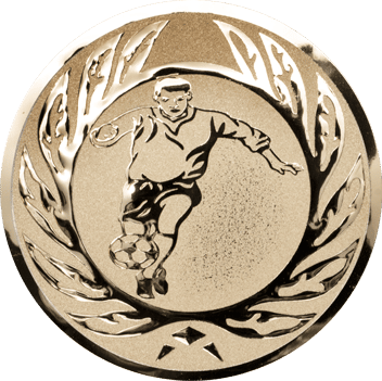 Emblem 25mm Fußballer m. Ehrenkranz, gold