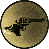 Emblem 25mm Hand mit Revolver, gold schießen