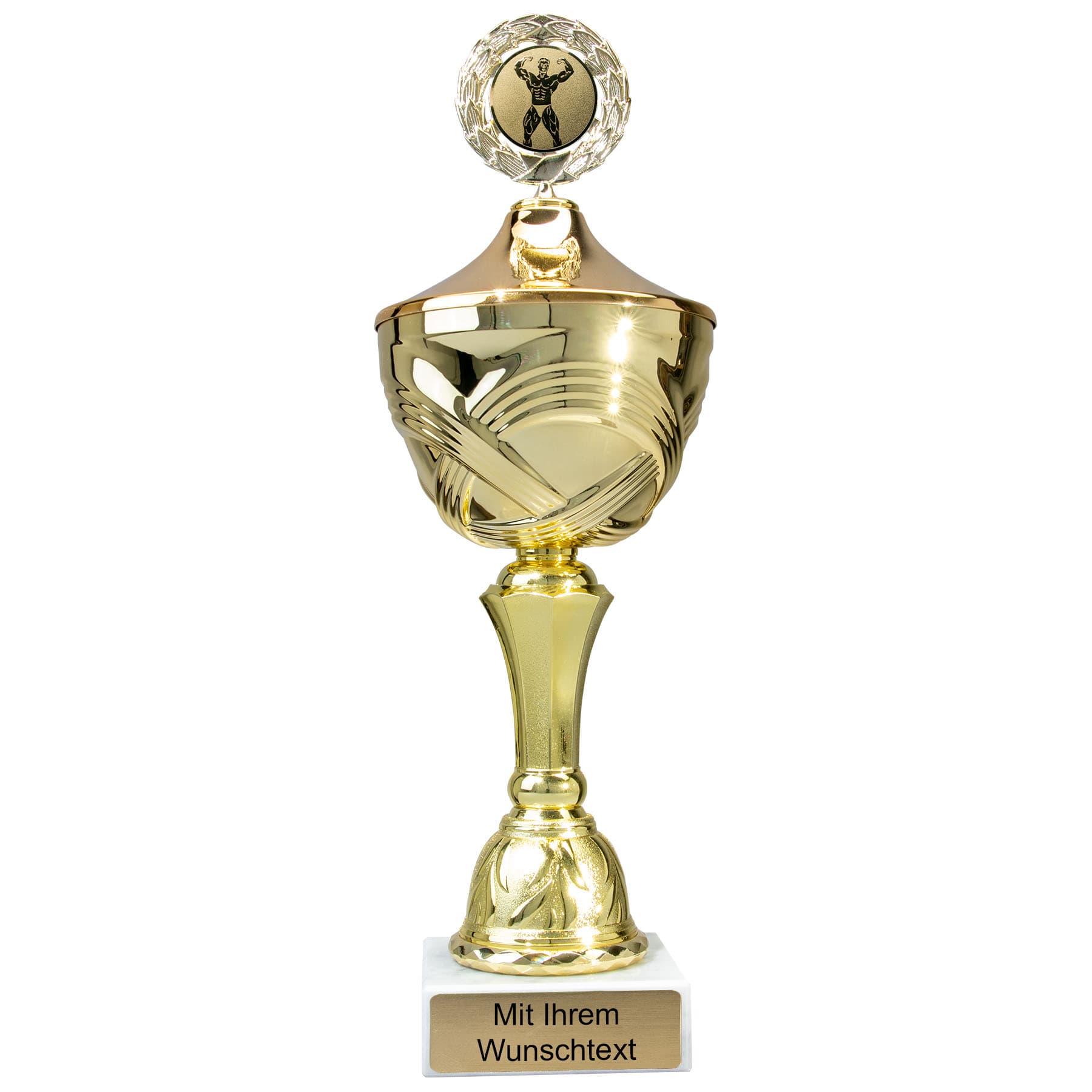 Produktbild von Bodybuilding-Pokale 10er Serie 56100 gold mit Deckel