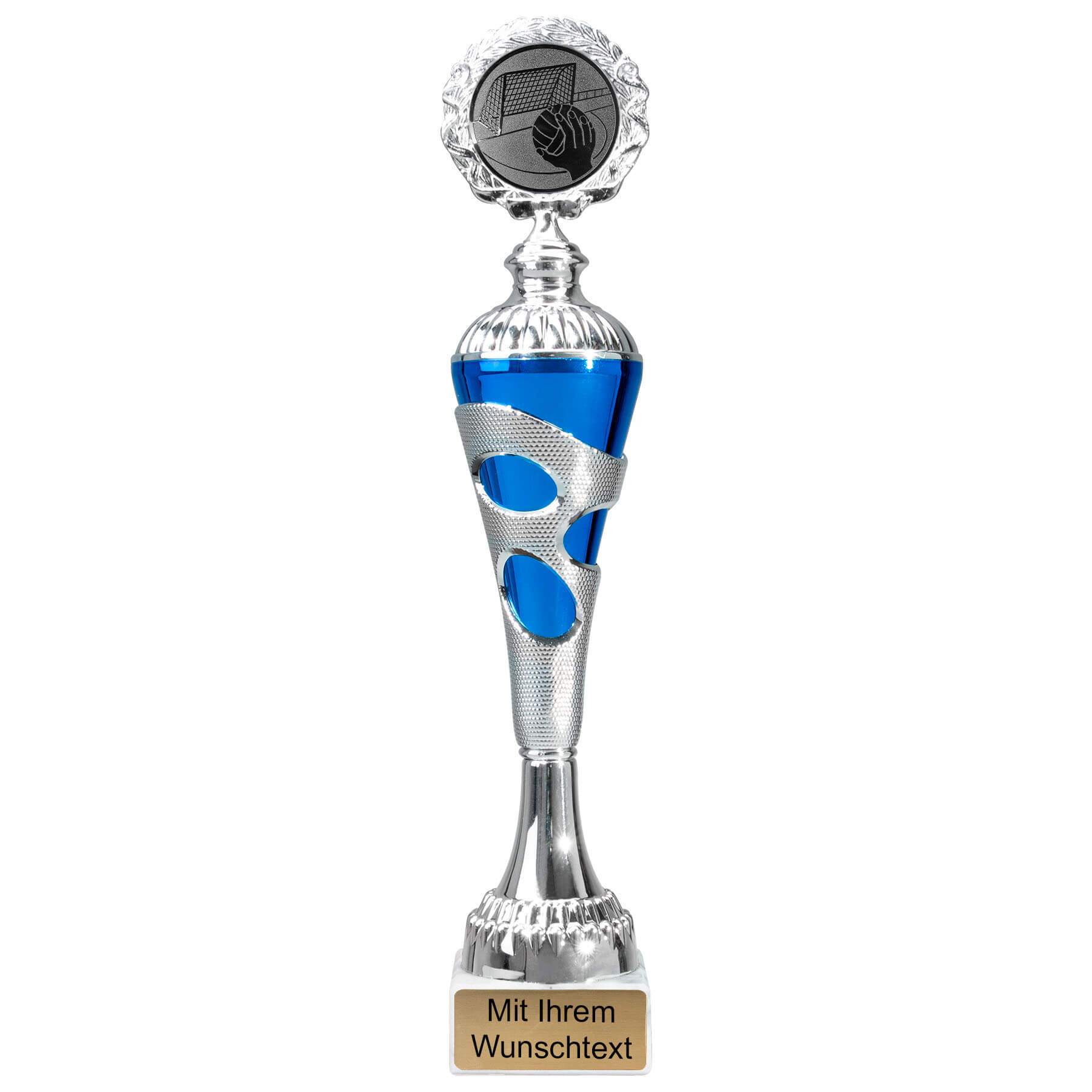Produktbild von Handball-Pokale 6er Serie 54680 silber-blau mit Deckel