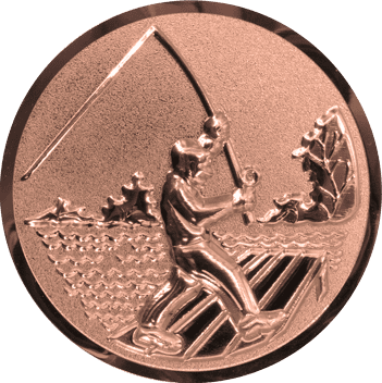 Emblem 25mm Angler beim Wurf, bronze 3D