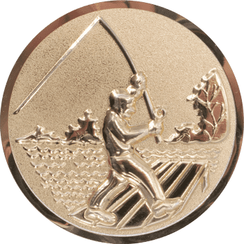 Emblem 50mm Angler beim Wurf, gold 3D