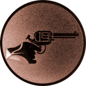 Emblem 25mm Hand mit Revolver, bronze schießen