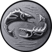 Emblem 25mm 2 Fische 3D, silber