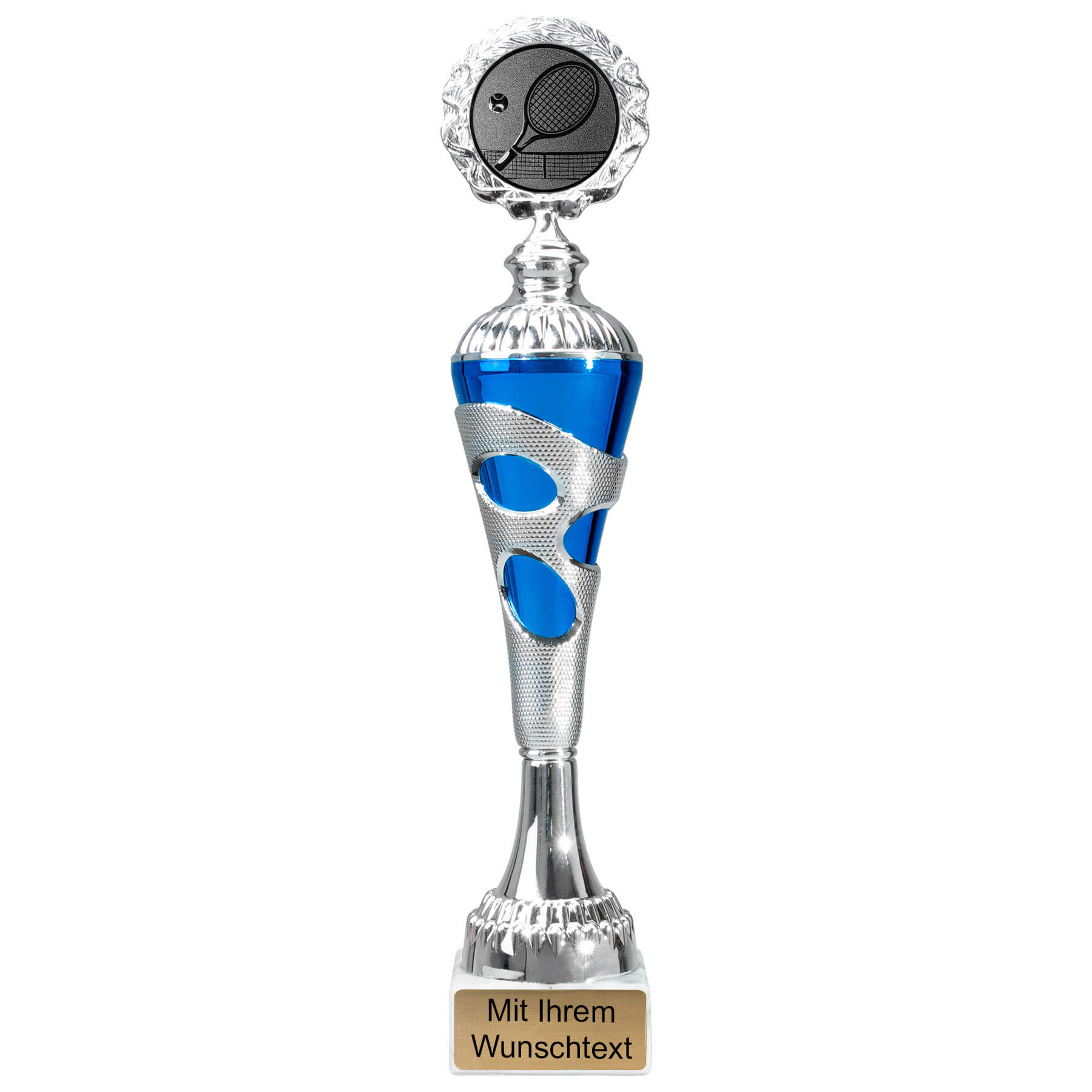 Produktbild von Tennis-Pokale 6er Serie 54680 silber-blau mit Deckel