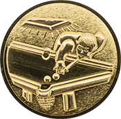 Emblem 25mm Billardspieler links 3D, gold