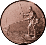Emblem 25mm Angler mit Kescher links 3D, bronze