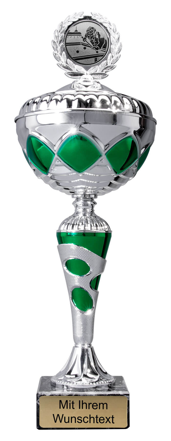 Produktbild von Billardballpokale 10er Serie 59740 silber-grün mit Deckel