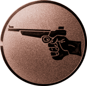 Emblem 25mm Hand mit Pistole, bronze schießen