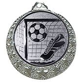 Fußball Medaille "Brixia" Ø 32mm mit Wunschemblem und Band silber