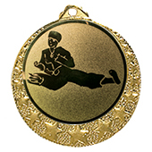 Karate Medaille "Brixia" Ø 32mm mit Wunschemblem und Band gold