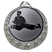 Karate Medaille "Brixia" Ø 32mm mit Wunschemblem und Band silber