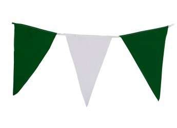 Wimpelkette XXL grün-weiß aus Stoff - EXTRA GROßE WIMPEL » Premiumqualität « Wind- und Wetterfest an Nylonseil 