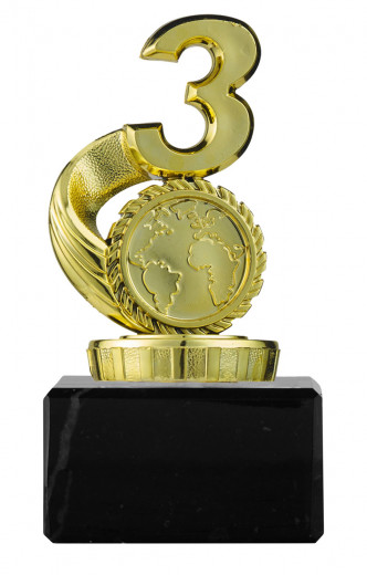 Pokal mit Zahl 3 und Emblem PF30 gold